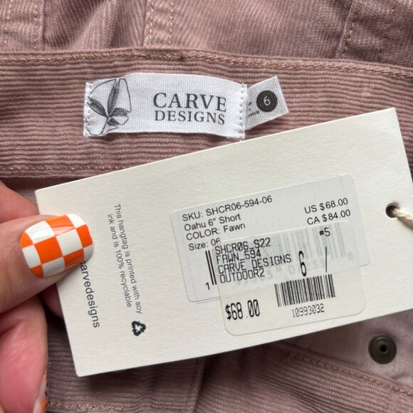 Carve Designs NWT New Oahu 6" Shorts Corduroy Frayed Hem Fawn Size 6 J148 - Picture 7 of 9